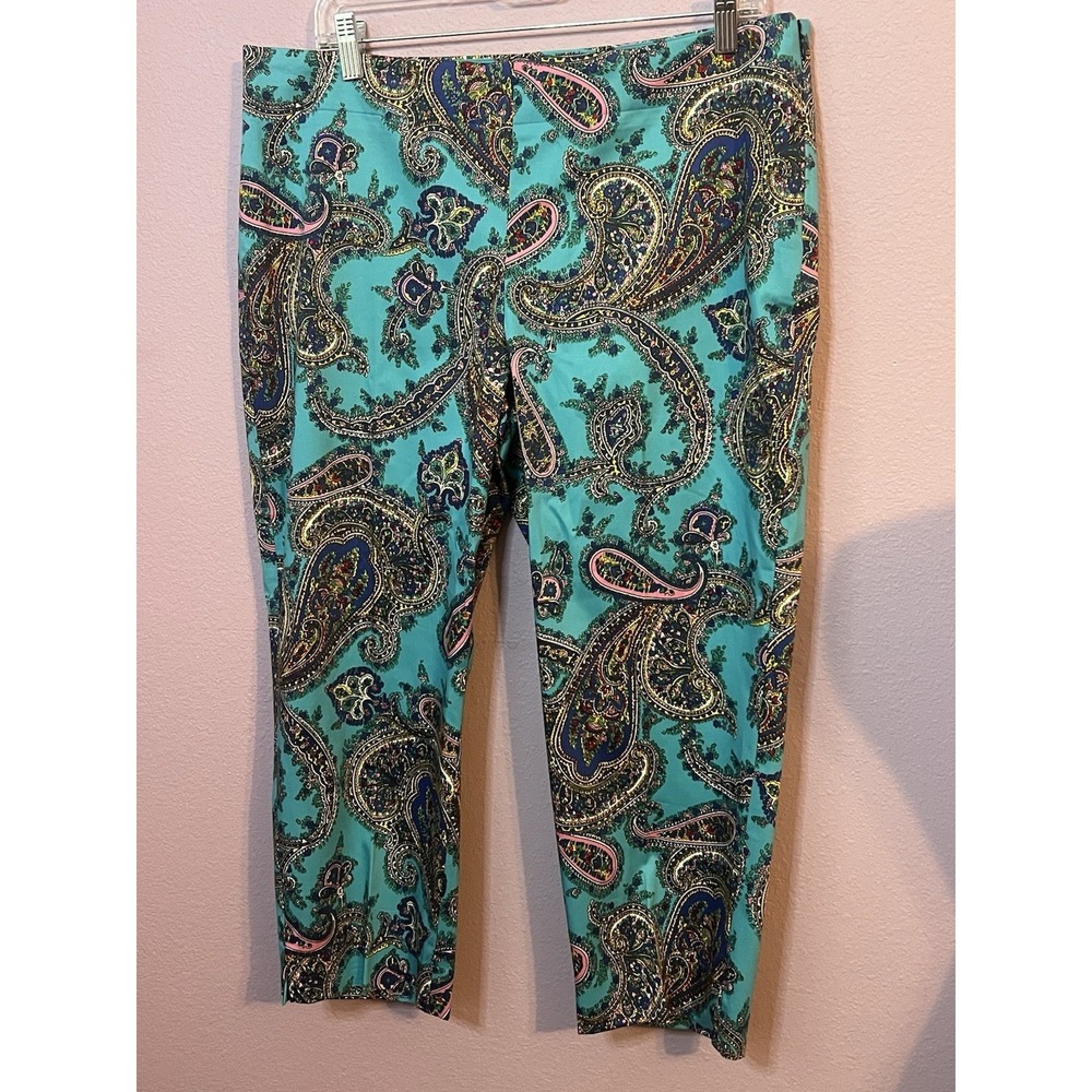 Talbot's Teal Blue Paisley Print Signature Capri Pants Size 14 Petite New